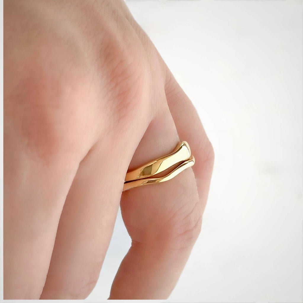 Blueyejewelry - Stackable Gold Wave Ring Set - Tarnish-free Stainless Steel