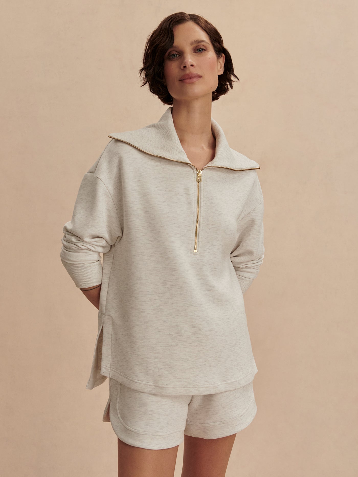 Women's Larson Half Zip Sweat | Ivory Marl – Lively Athletics