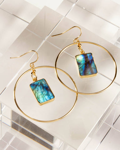 Stoney Hoop Earrings|Labradorite