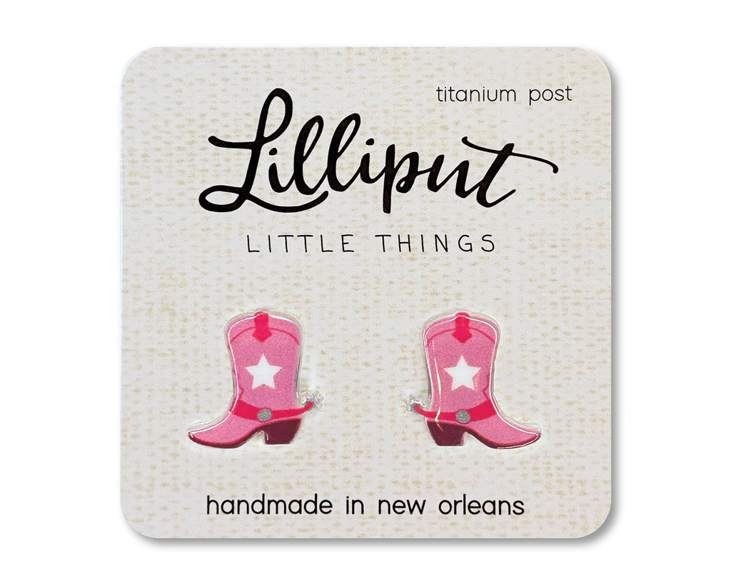 Lilliput Little Things - Pink Cowgirl Boot Earrings // Pink Western Earrings