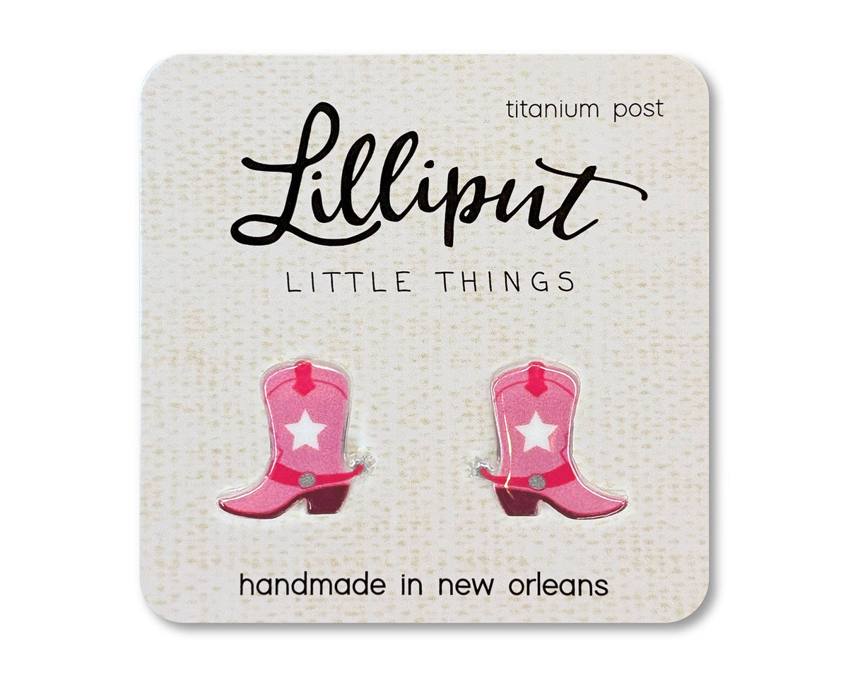 Lilliput Little Things - Pink Cowgirl Boot Earrings // Pink Western Earrings