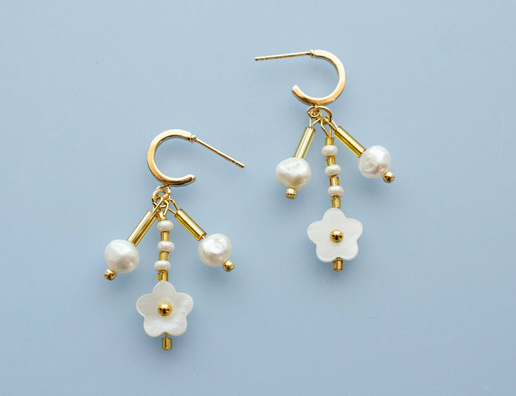 Pearl Flower Dangle Earrings