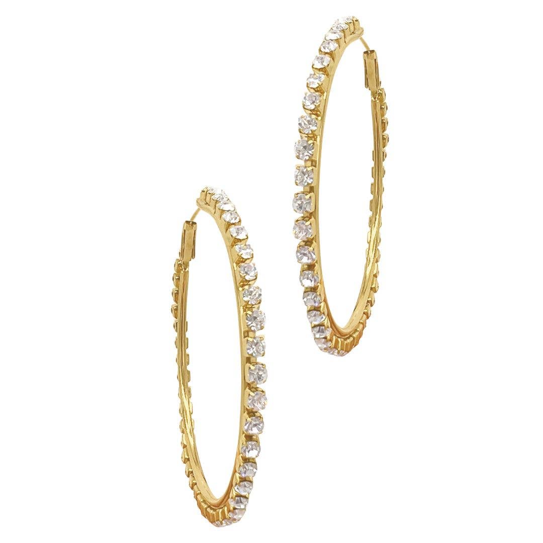 Crystal Pave Large Hoops | Gold
