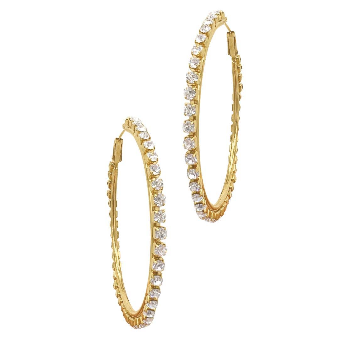 Crystal Pave Large Hoops gold