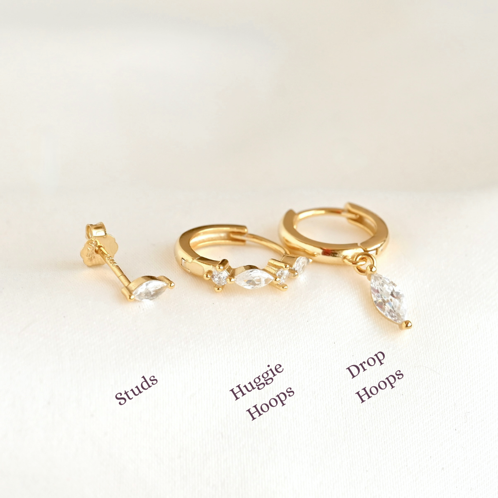 Blueyejewelry - Gold Marquise CZ Earring Set - 925 Sterling Silver