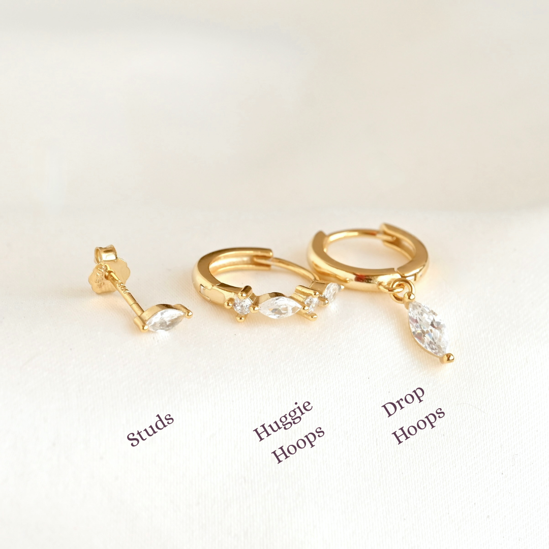 Blueyejewelry - Gold Marquise CZ Earring Set - 925 Sterling Silver