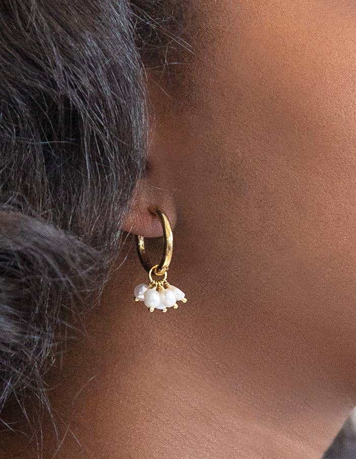 Gold Pearl Huggie Earrings