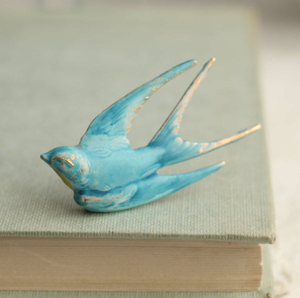 Blue Bird Swallow Brooch Pin