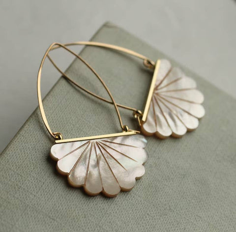 Mother of Pearl Art Deco Hoop Earrings