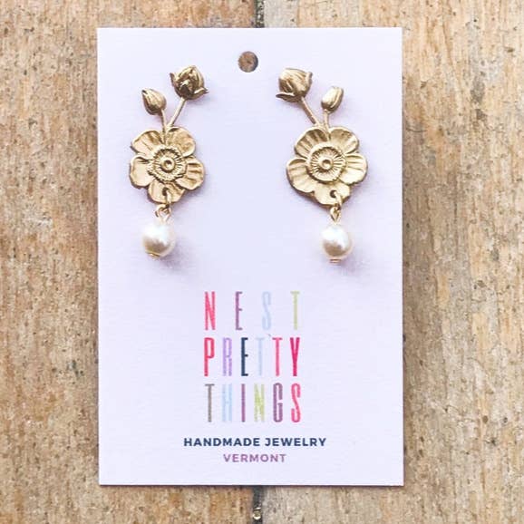 Flower And Pearl Stud Earrings