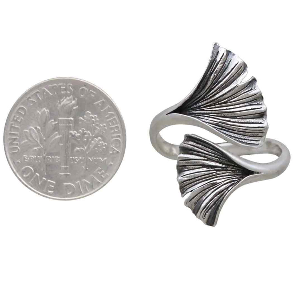 SS Adjustable Ginkgo Leaf Ring