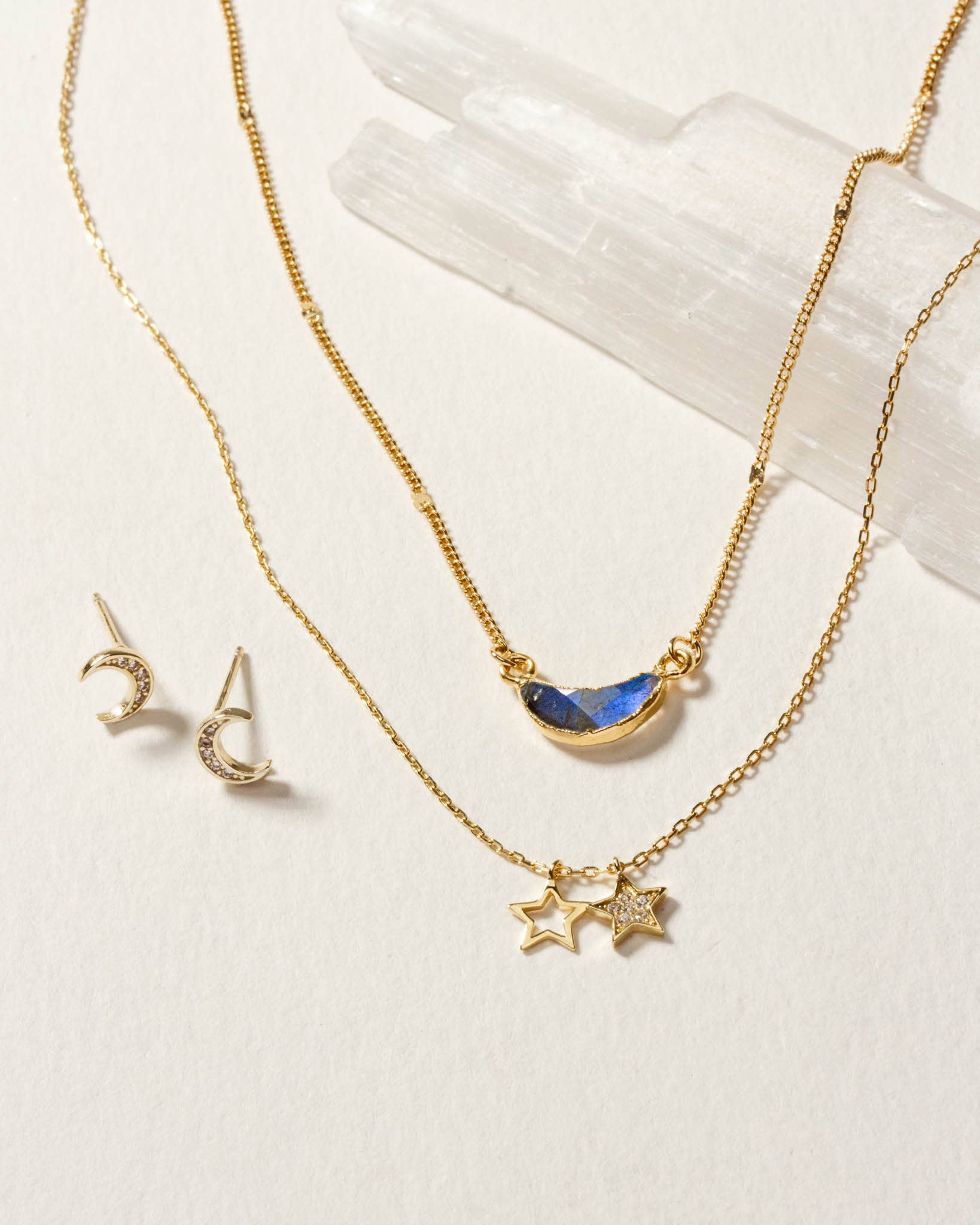 Moon and Stars Necklace Set|Labradorite