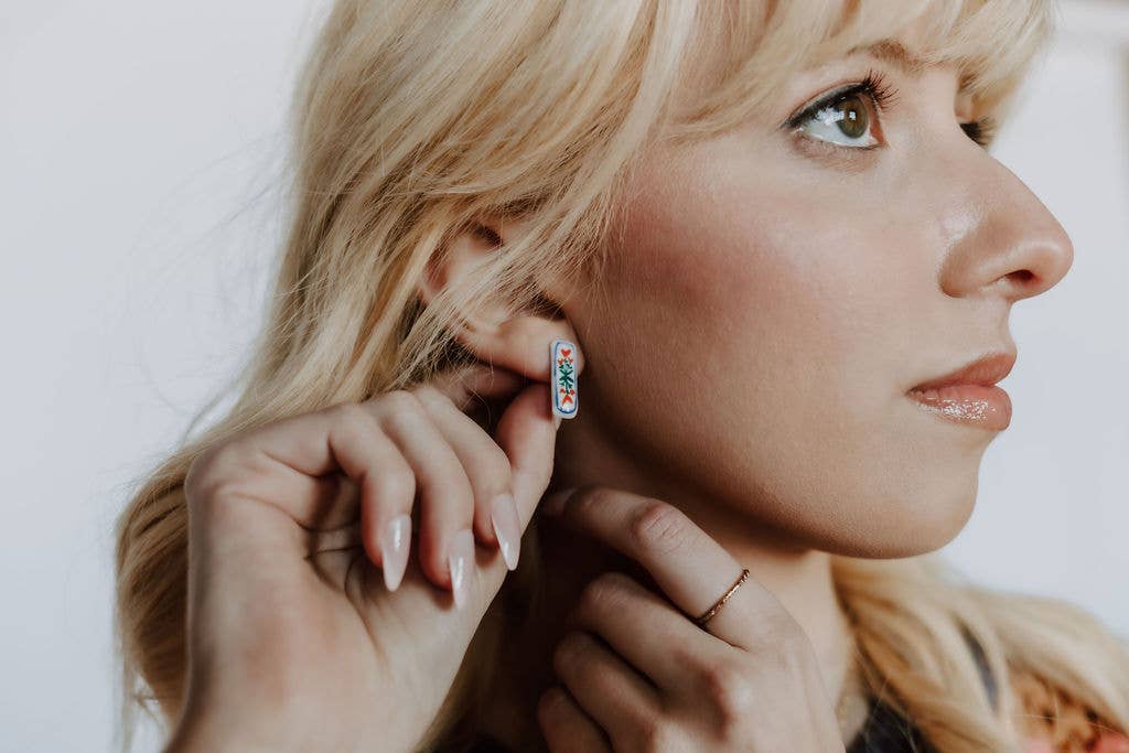 Bar Stud Earrings | Floral