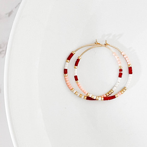 Beaded Hoop Earrings| Hypoallergenic: Gold / Ocean