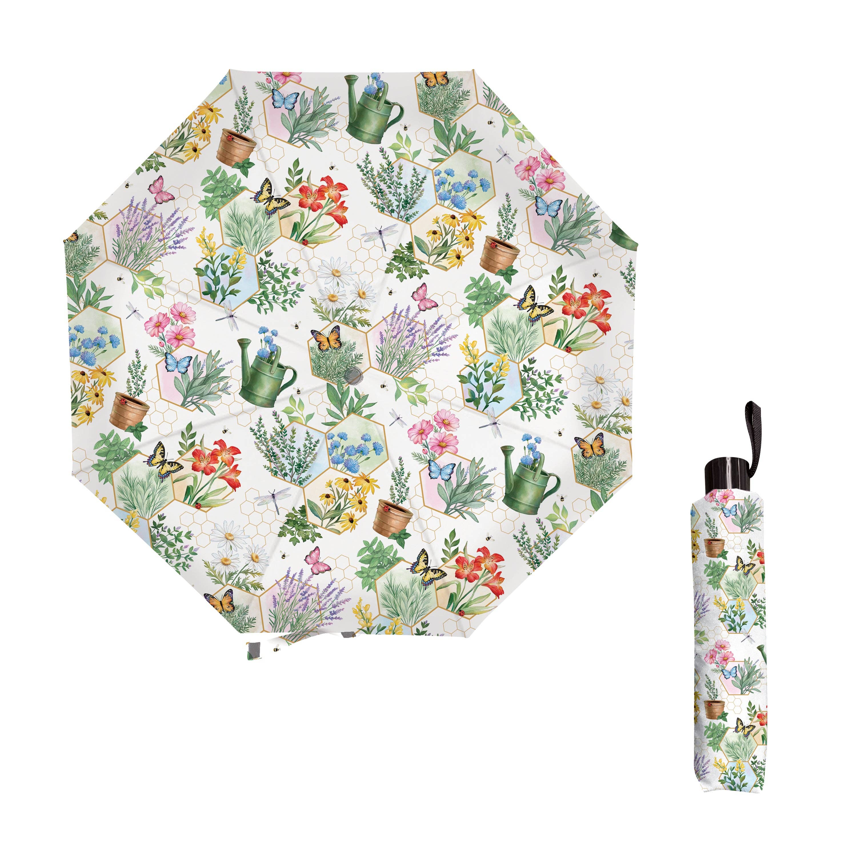 Evergreen Enterprises - Pollinator Garden Umbrella Manual Compact with Sleeve, Garde