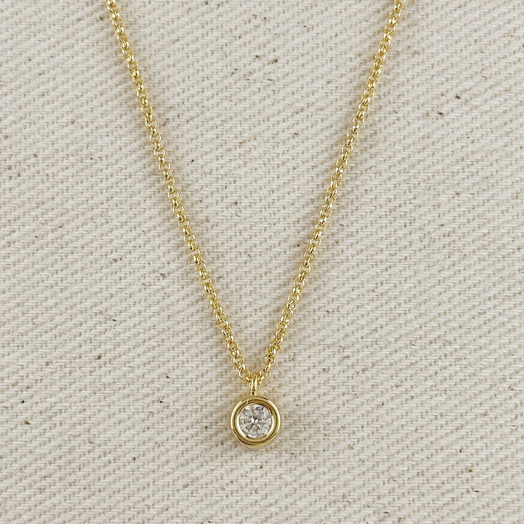 18k Gold Filled Solitaire Necklace