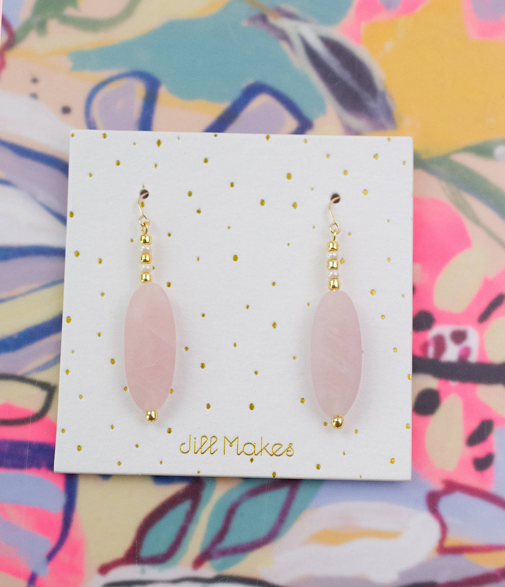 Rose Quartz Oval Drop Earrings