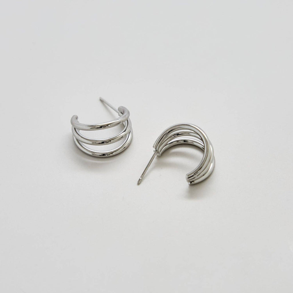 Triple Arc Silver Hoop Earrings