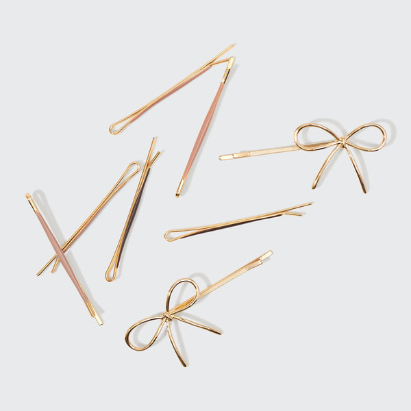 Cloud & Bow Bobby Pins 8pc |Rosewood