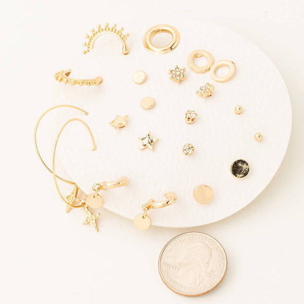 Fame Accessories - Assorted Mini Star Disc Earrings Set