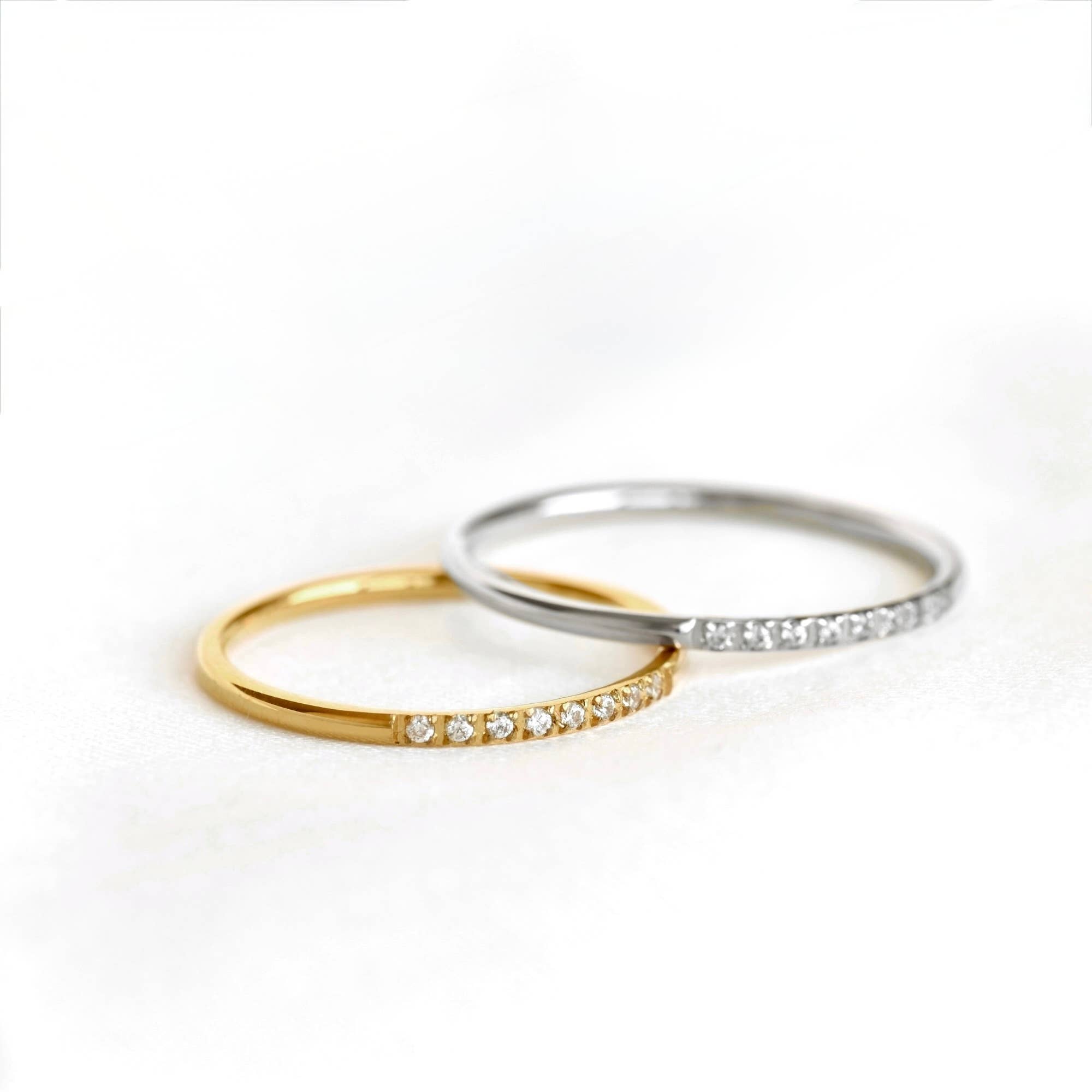 Blueyejewelry - Thin Pave CZ Ring - Slim Stainless Steel Diamond Line Ring
