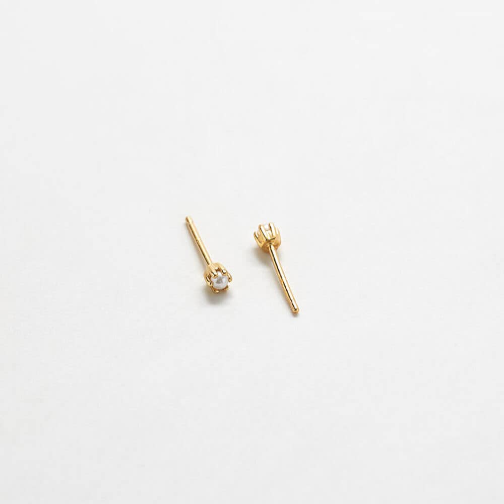 Admiral Row Jewelry - Gold Vermeil Tiny Pearl Semi-Precious Gemstone Stud Earrings - Birthstone/Wedding Jewelry