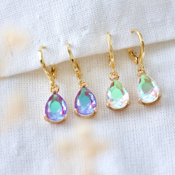 AB Crystal Huggie Earrings: AB Purple