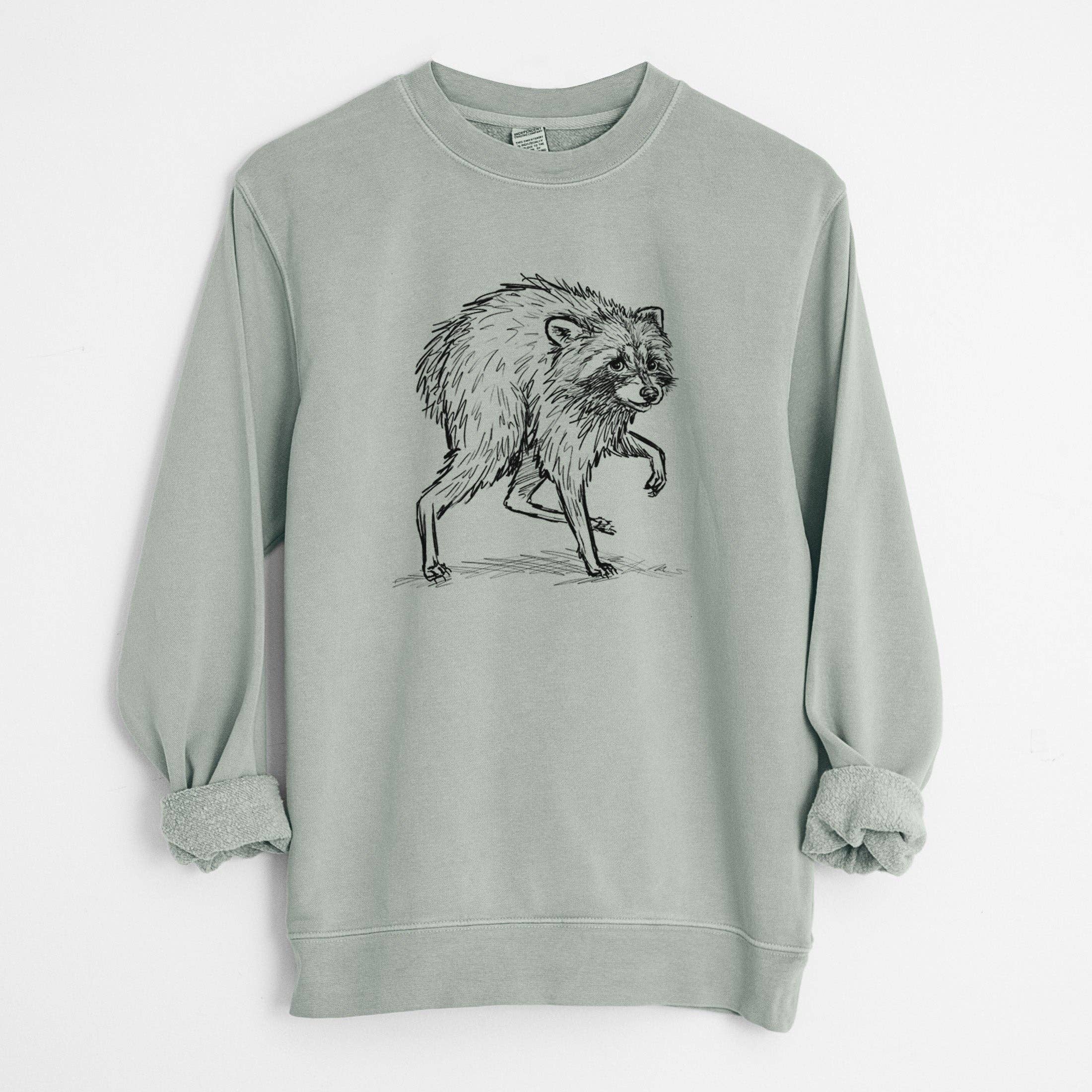 Because Tees - Short-Spine Seattle Raccoon - Unisex Pigment Dyed Crew Sweatshirt