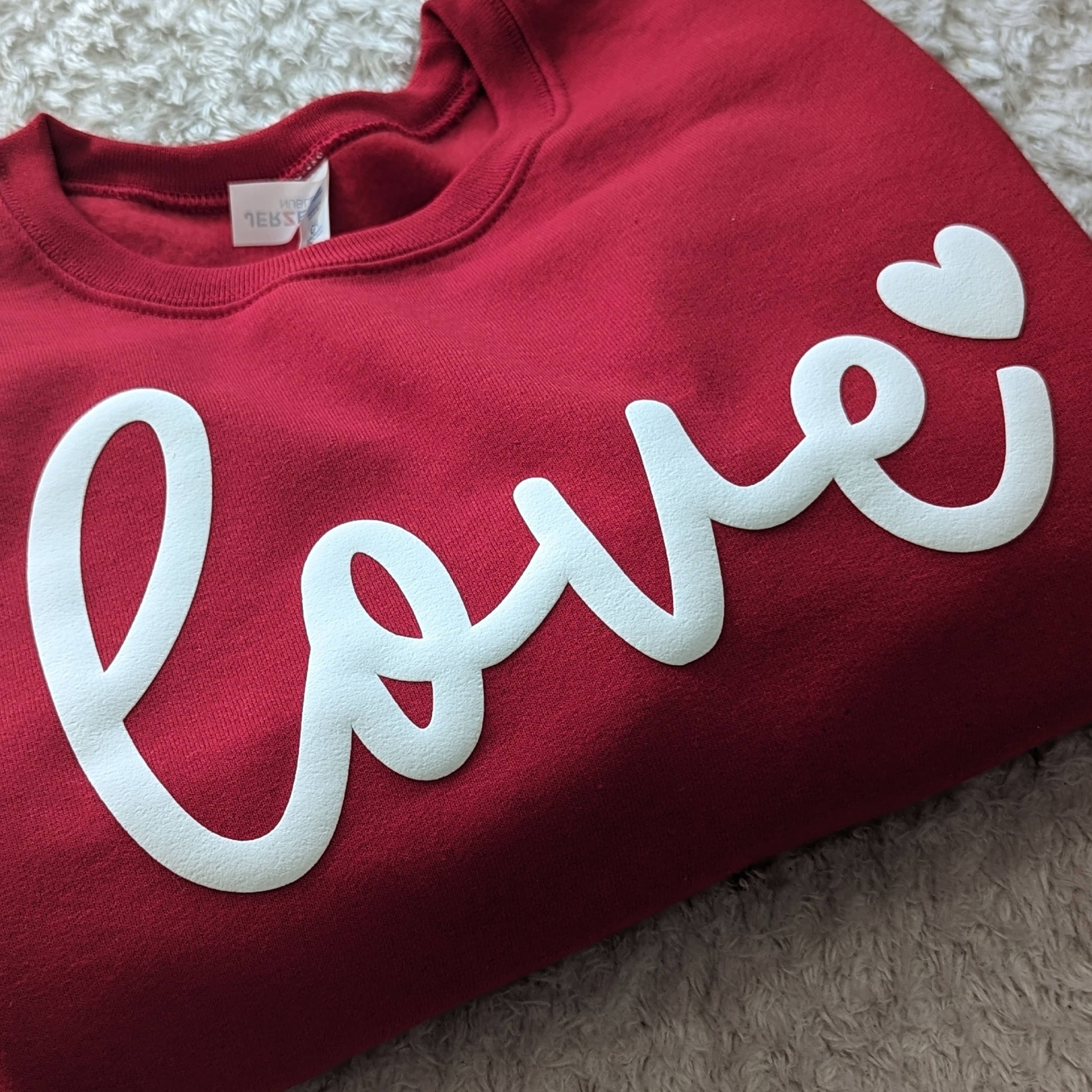 Crewneck Sweatshirt LOVE Puff Print|Red