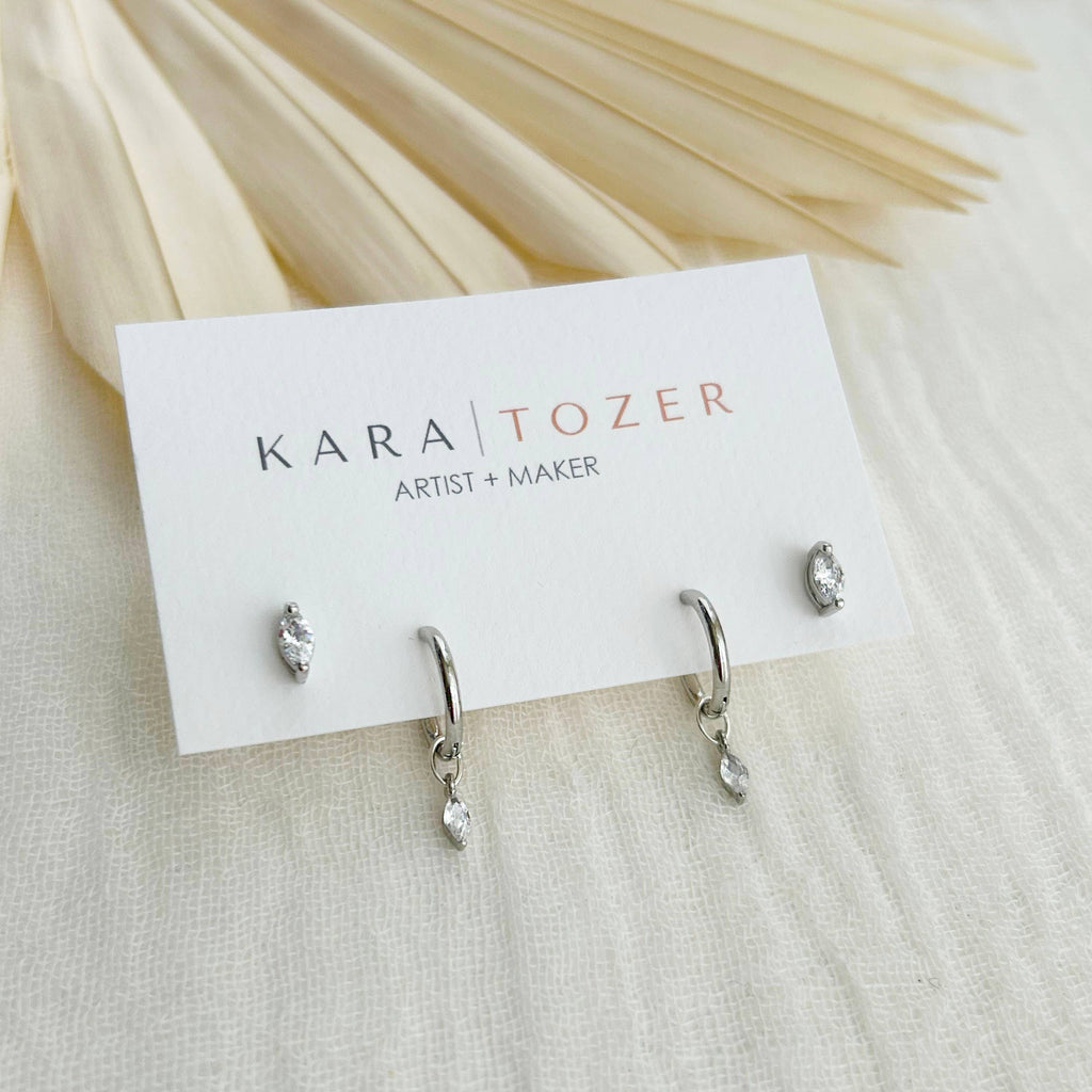 KARA | TOZER - Silver Marquise Hoop Stacking Set #4