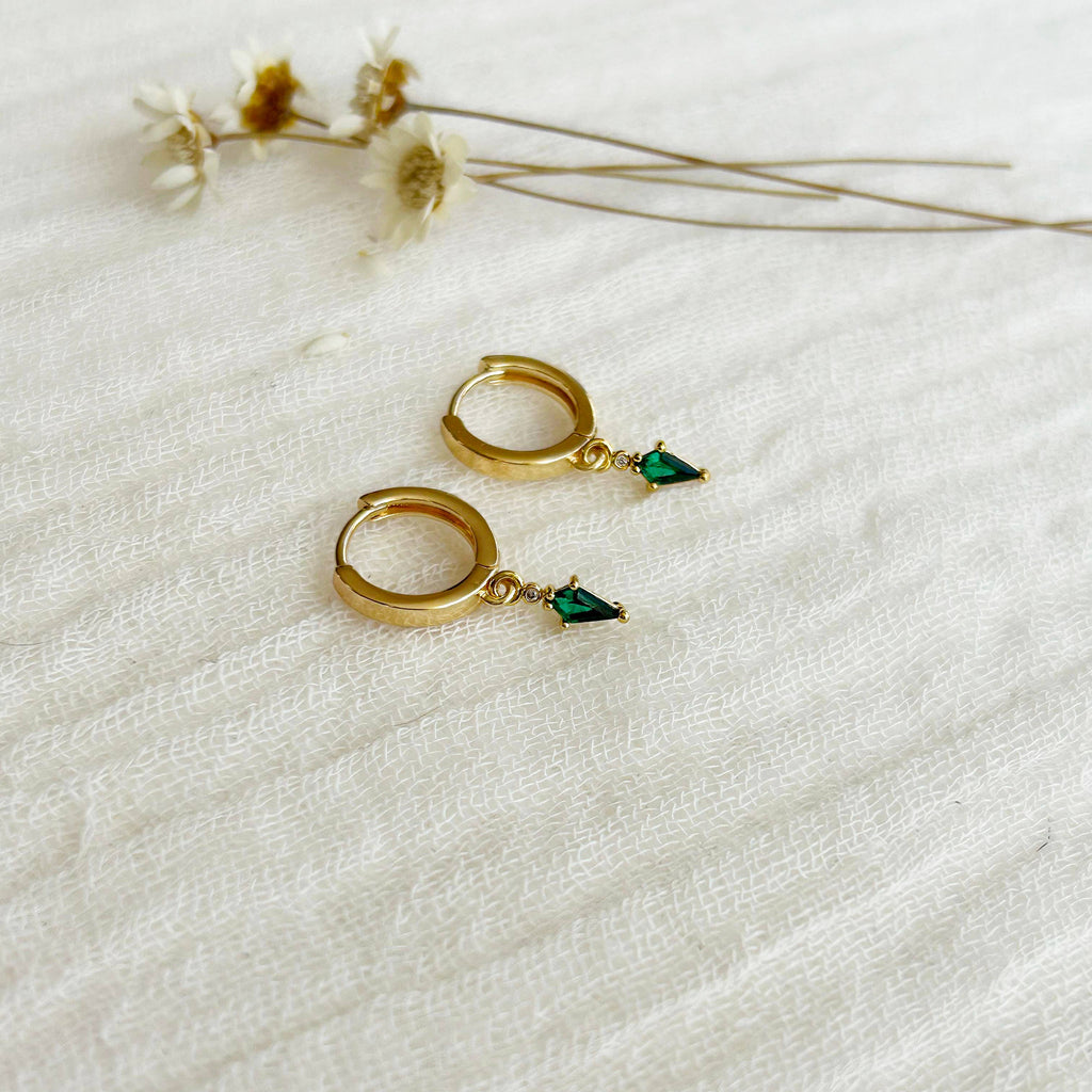 Dainty Emerald Charm Huggie Hoops