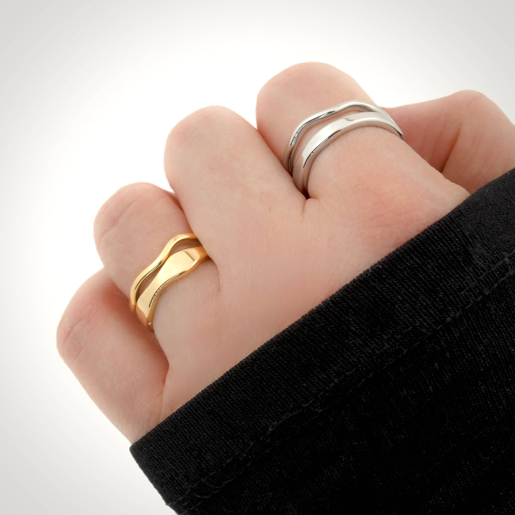 Blueyejewelry - Stackable Gold Wave Ring Set - Tarnish-free Stainless Steel