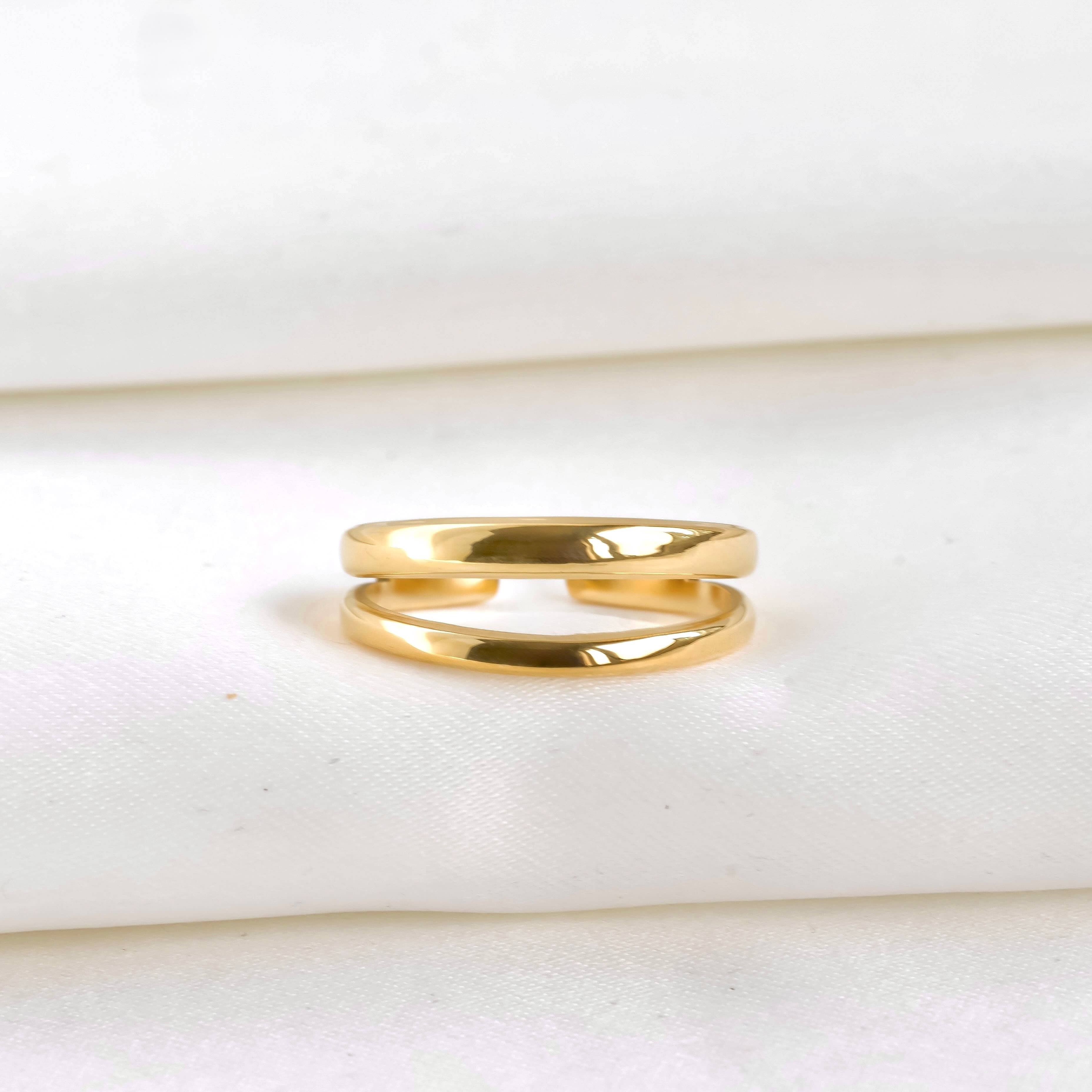 Blueyejewelry - Dainty Layered Open Ring - Stainless Steel Double Band Ring