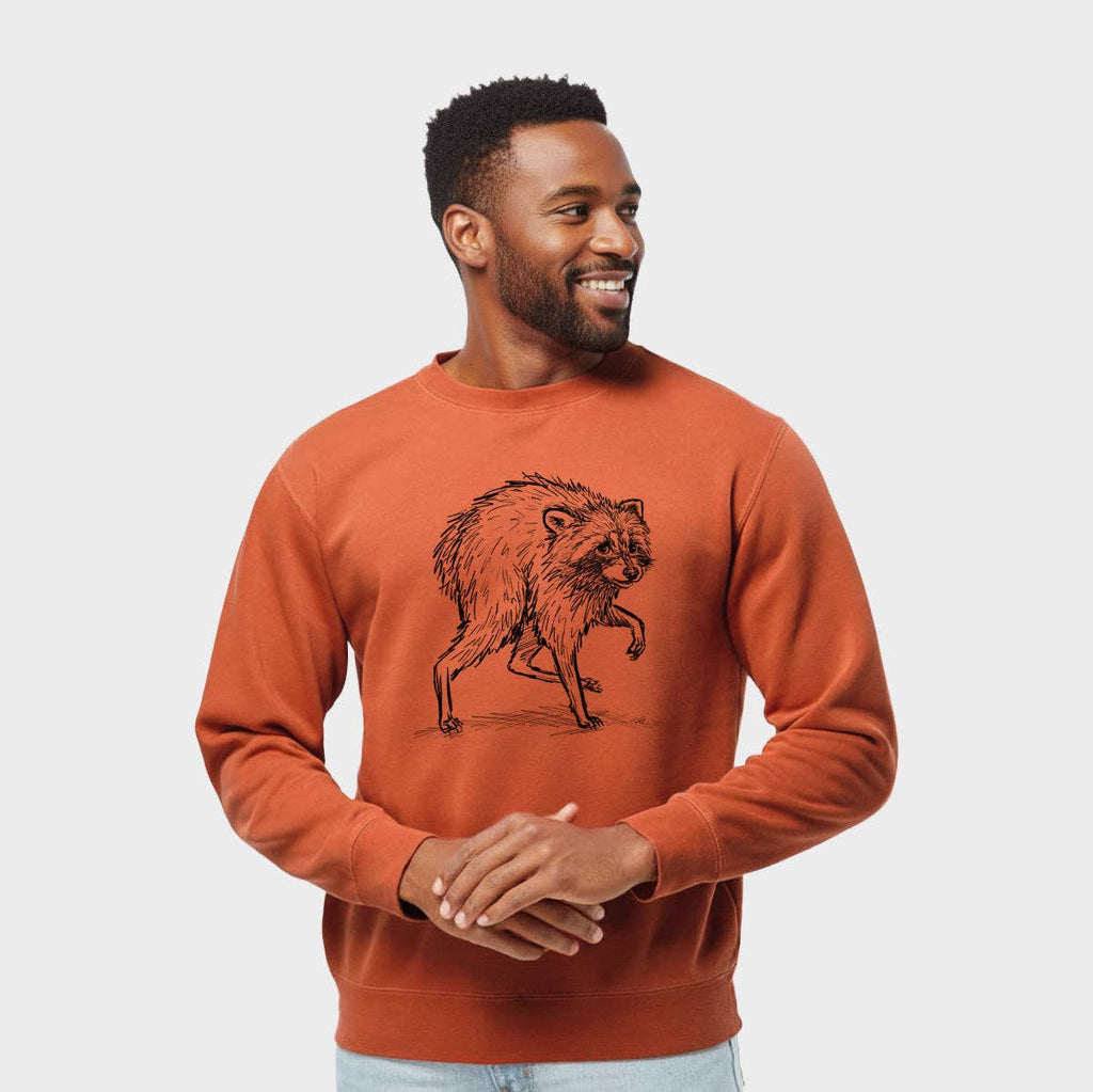 Because Tees - Short-Spine Seattle Raccoon - Unisex Pigment Dyed Crew Sweatshirt