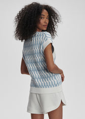 Women's Alfie Cable Knit Vest |White/Celestial Blue