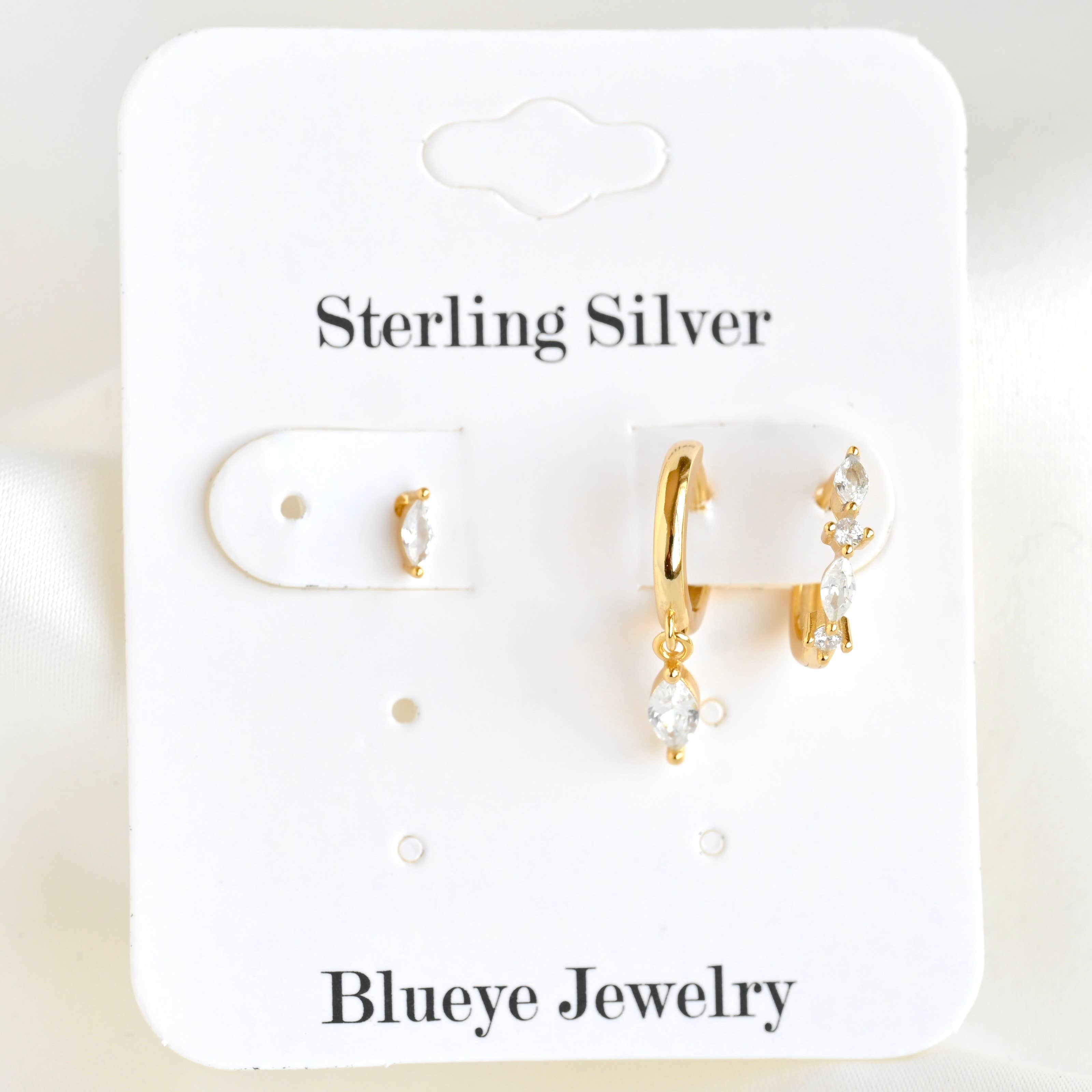 Blueyejewelry - Gold Marquise CZ Earring Set - 925 Sterling Silver