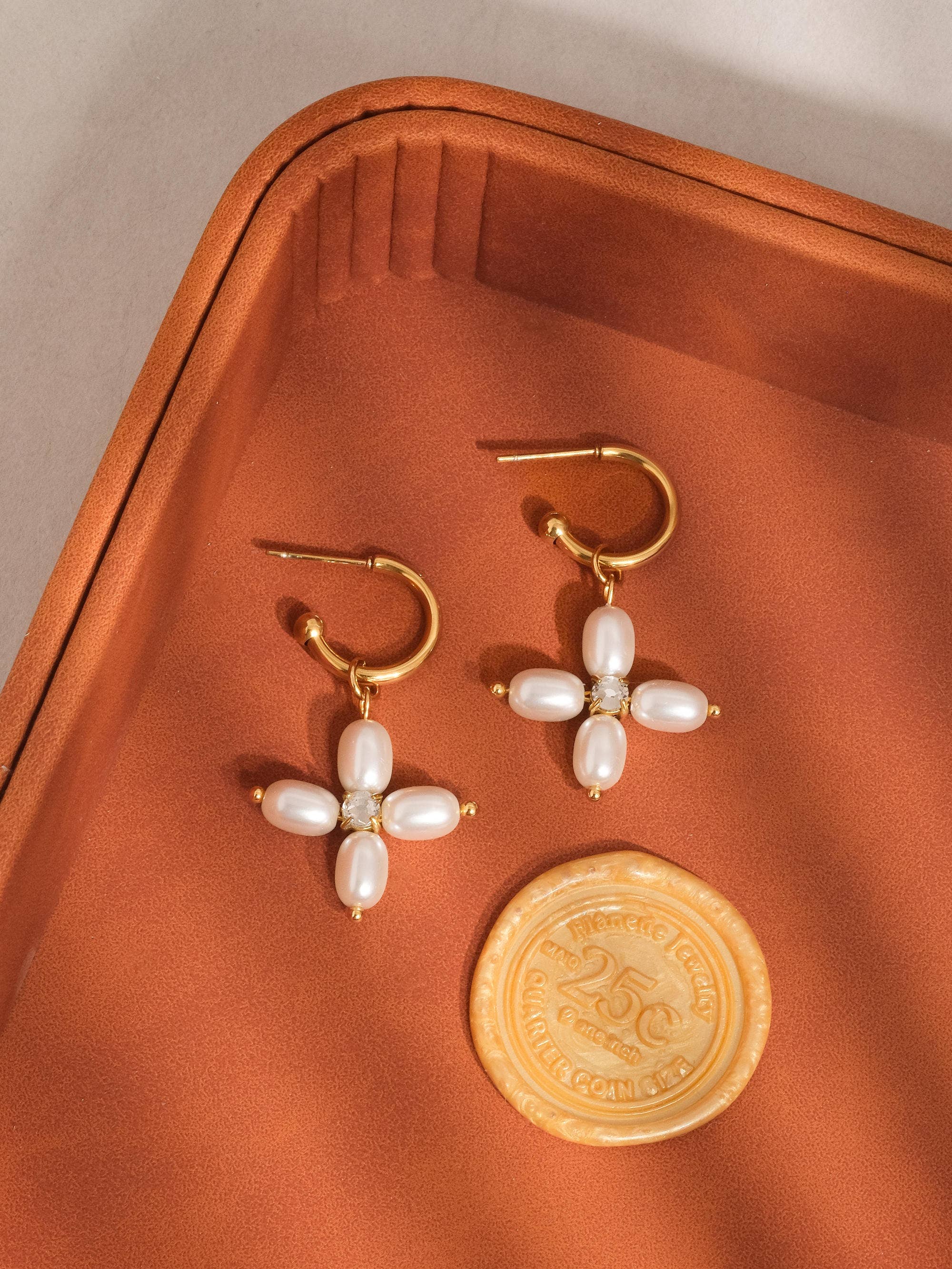 Pearl Cross Hoop Earring