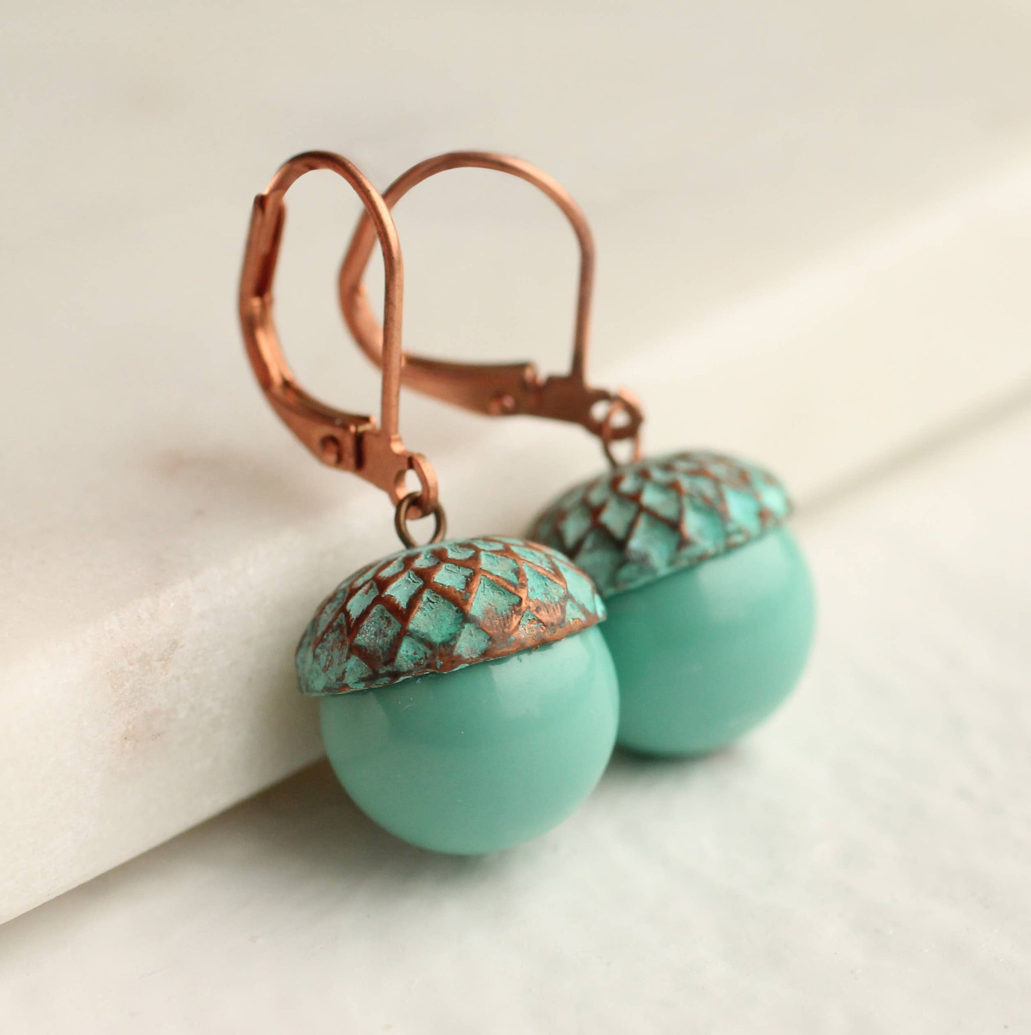 Silk Purse, Sow's Ear - Verdigris Acorn Earrings