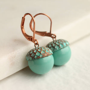 Silk Purse, Sow's Ear - Verdigris Acorn Earrings