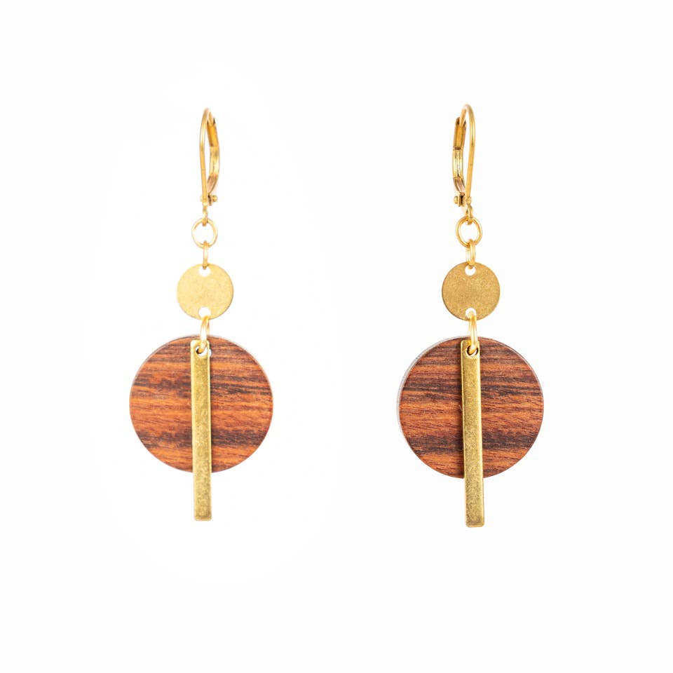 Altiplano - Wood Disc & Brass Bar Earring