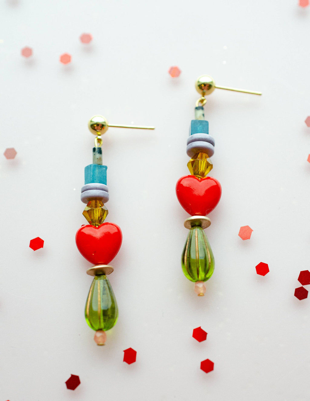 Beaded Heart Statement Earrings