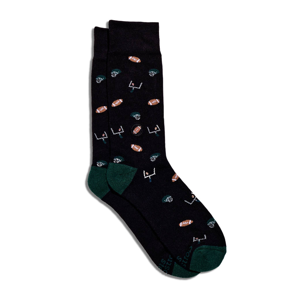 Socks that Support Youth Sports (Black Footballs)