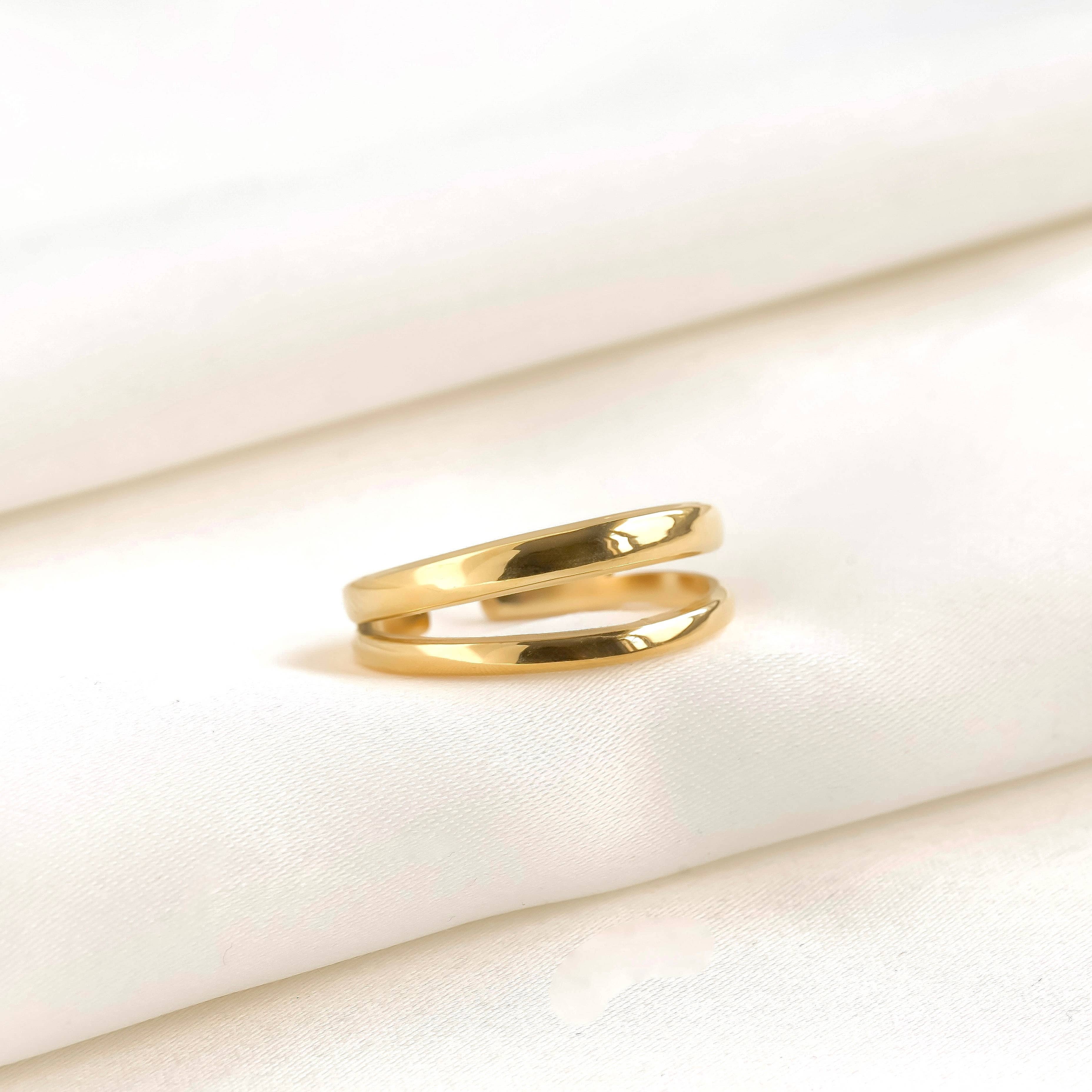 Blueyejewelry - Dainty Layered Open Ring - Stainless Steel Double Band Ring