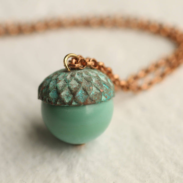 Silk Purse, Sow's Ear - Verdigris Turquoise Acorn Necklace