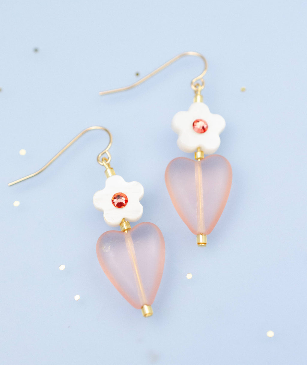 Flower and Heart Rhinestone Earrings
