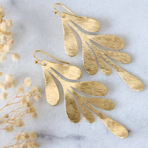 Brass Leaf Statement Earrings