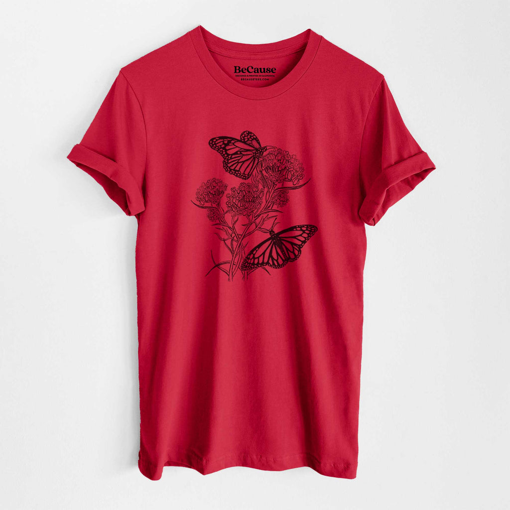 Because Tees - Narrowleaf Milkweed with Monarchs - Lightweight 100% Cotton Unisex Crewneck