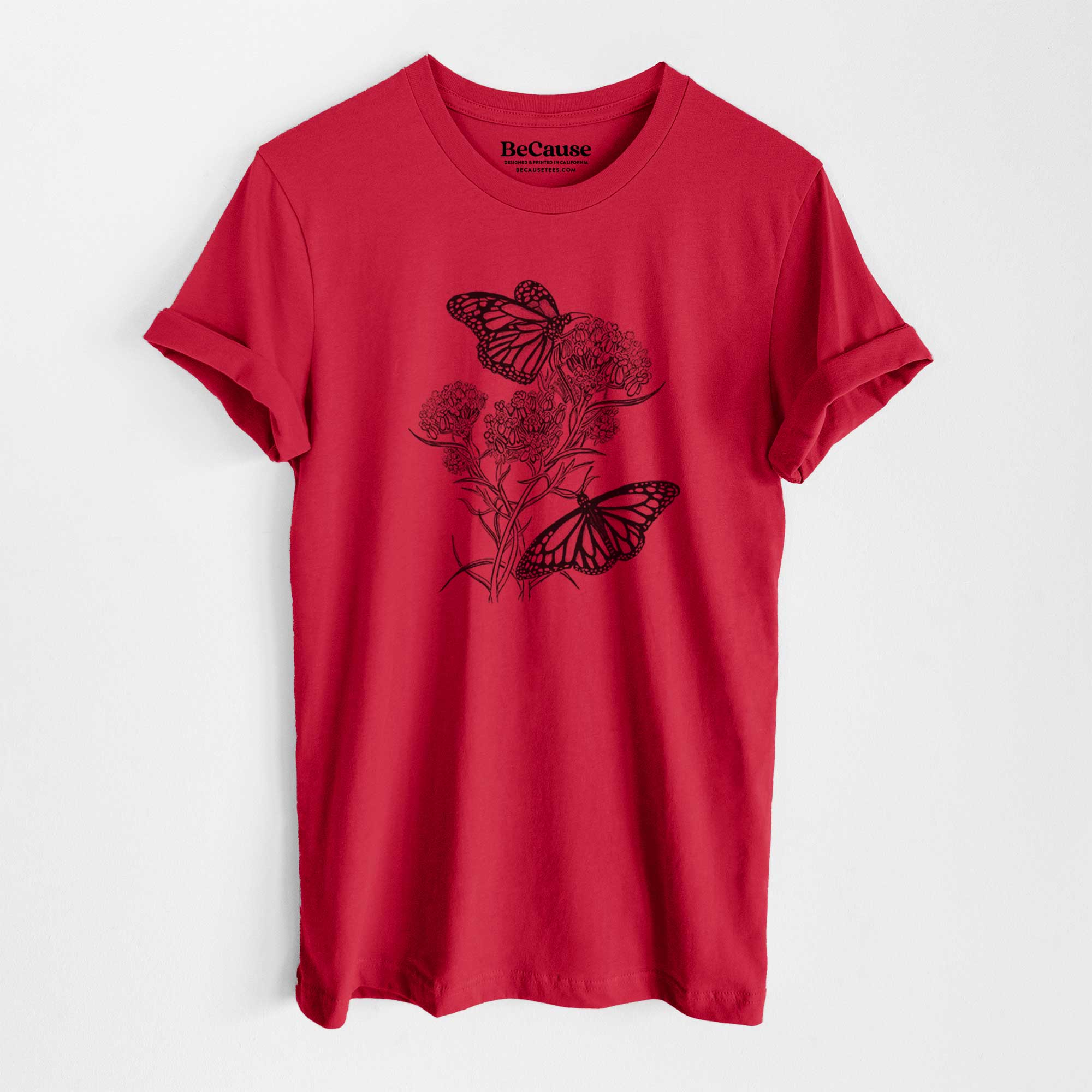 Because Tees - Narrowleaf Milkweed with Monarchs - Lightweight 100% Cotton Unisex Crewneck
