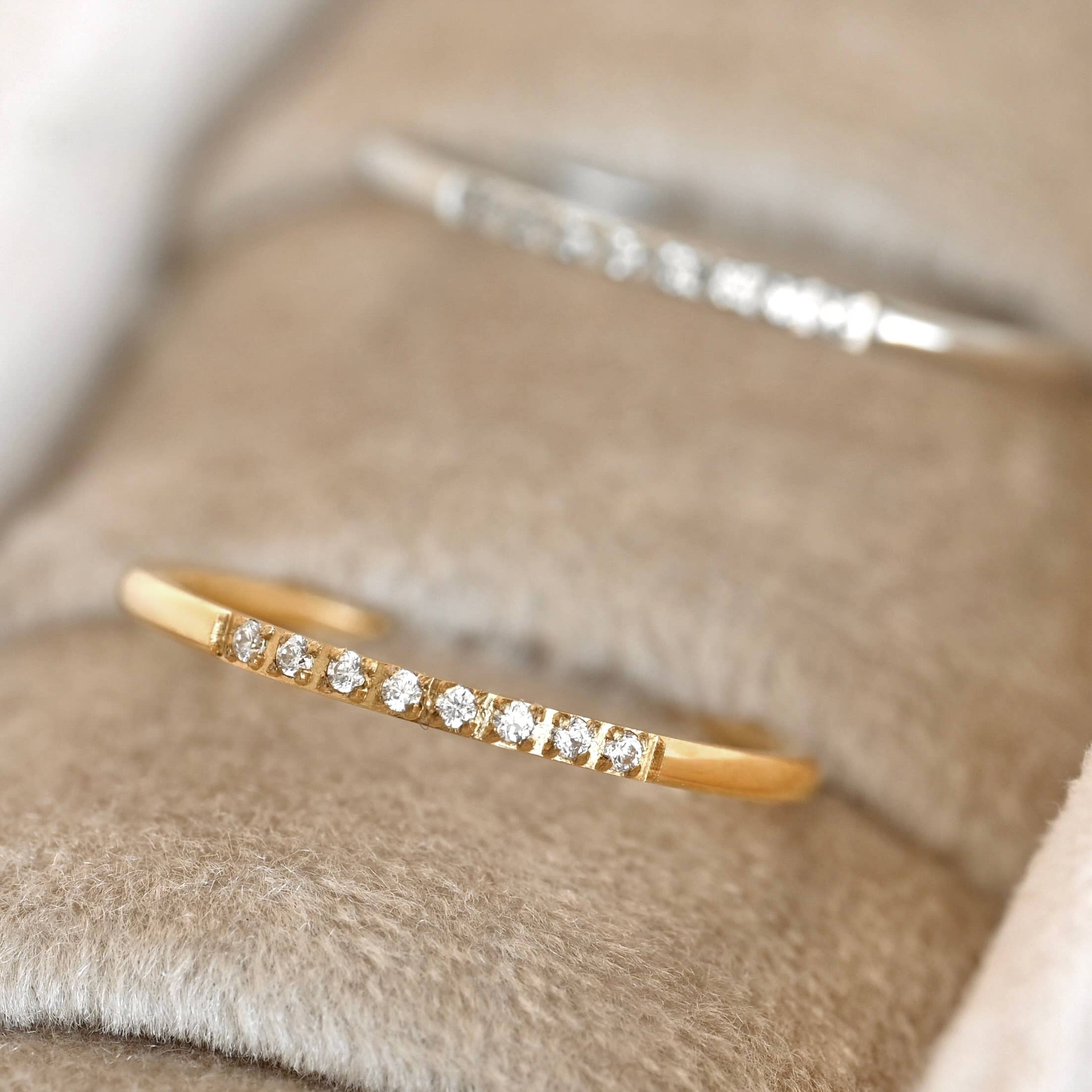Blueyejewelry - Thin Pave CZ Ring - Slim Stainless Steel Diamond Line Ring