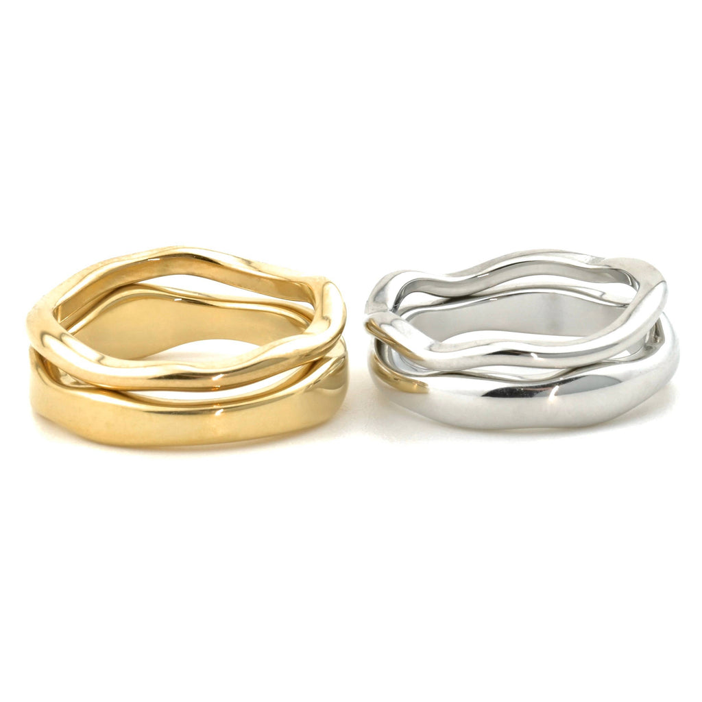 Blueyejewelry - Stackable Gold Wave Ring Set - Tarnish-free Stainless Steel